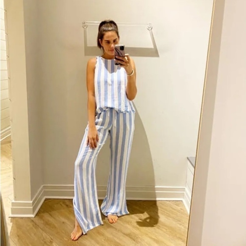 Bella Dahl Side Slit Wide Leg Pant Sky Blue Stripe size XS